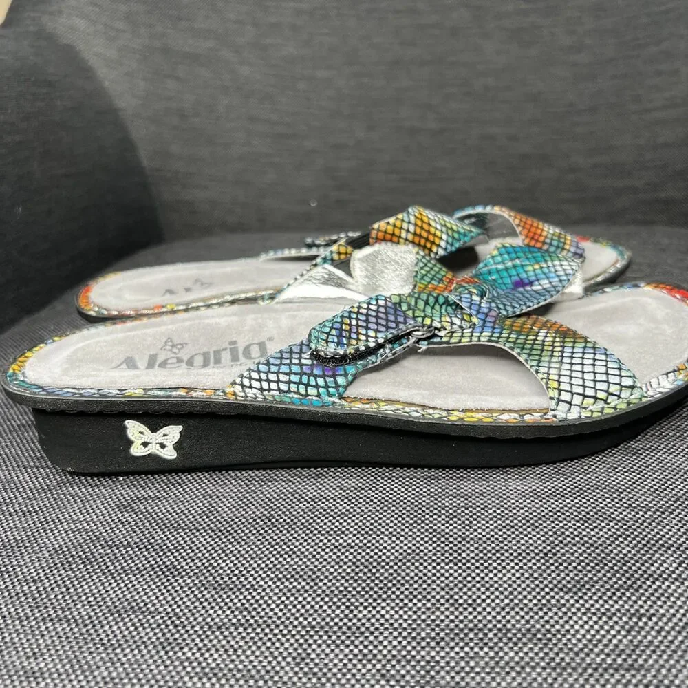 ALEGRIA Sandals Womens EU 39 US 8.5  Violet VIO-720 Rainbow Python Leather Slide